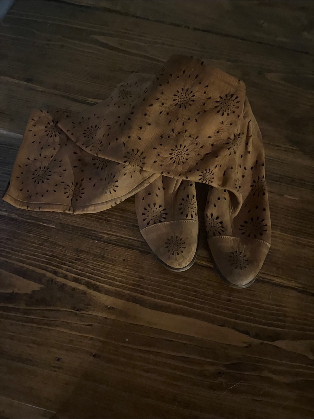 Anthropologie Tan Suede Laser-Cut Ankle Booties